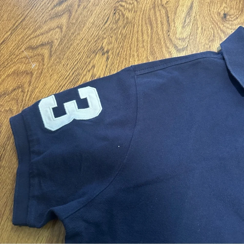Ralph Lauren Navy Blue Big Pony Polo White Logo shirt size medium custom fit